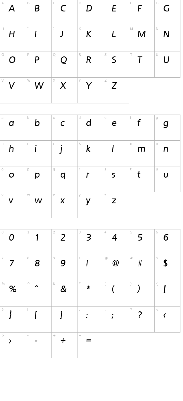 quebec-serial-medium-regularitalic character map