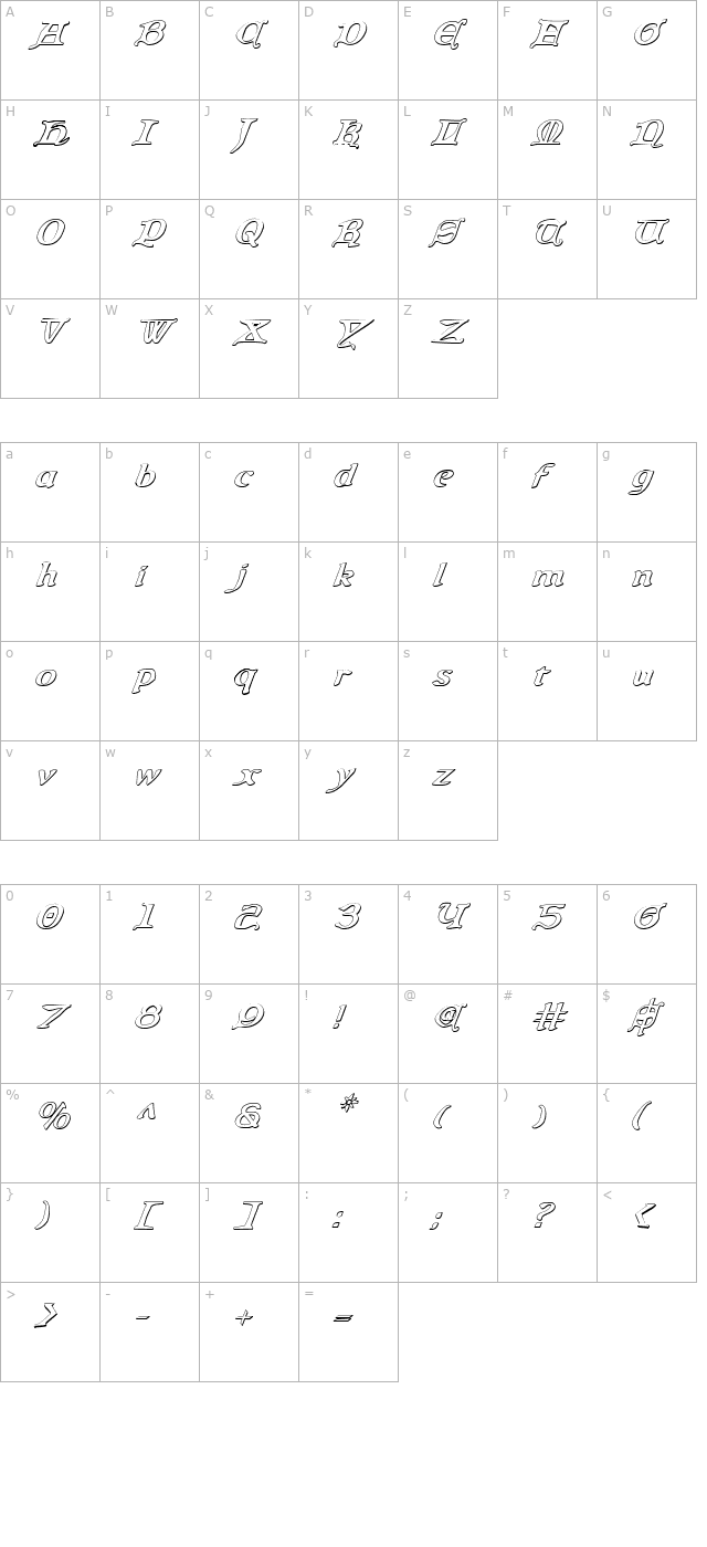 queen-country-3d-italic character map