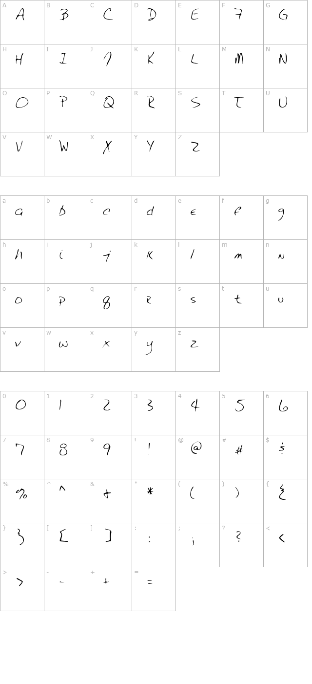 quentinshand-regular character map