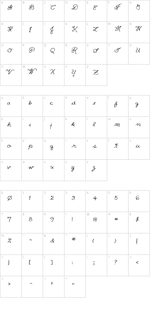 QuestsHand Regular character map