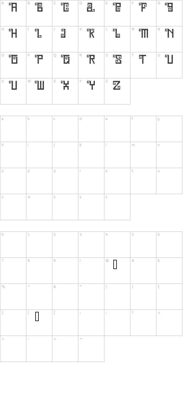 Quetzal Demo character map