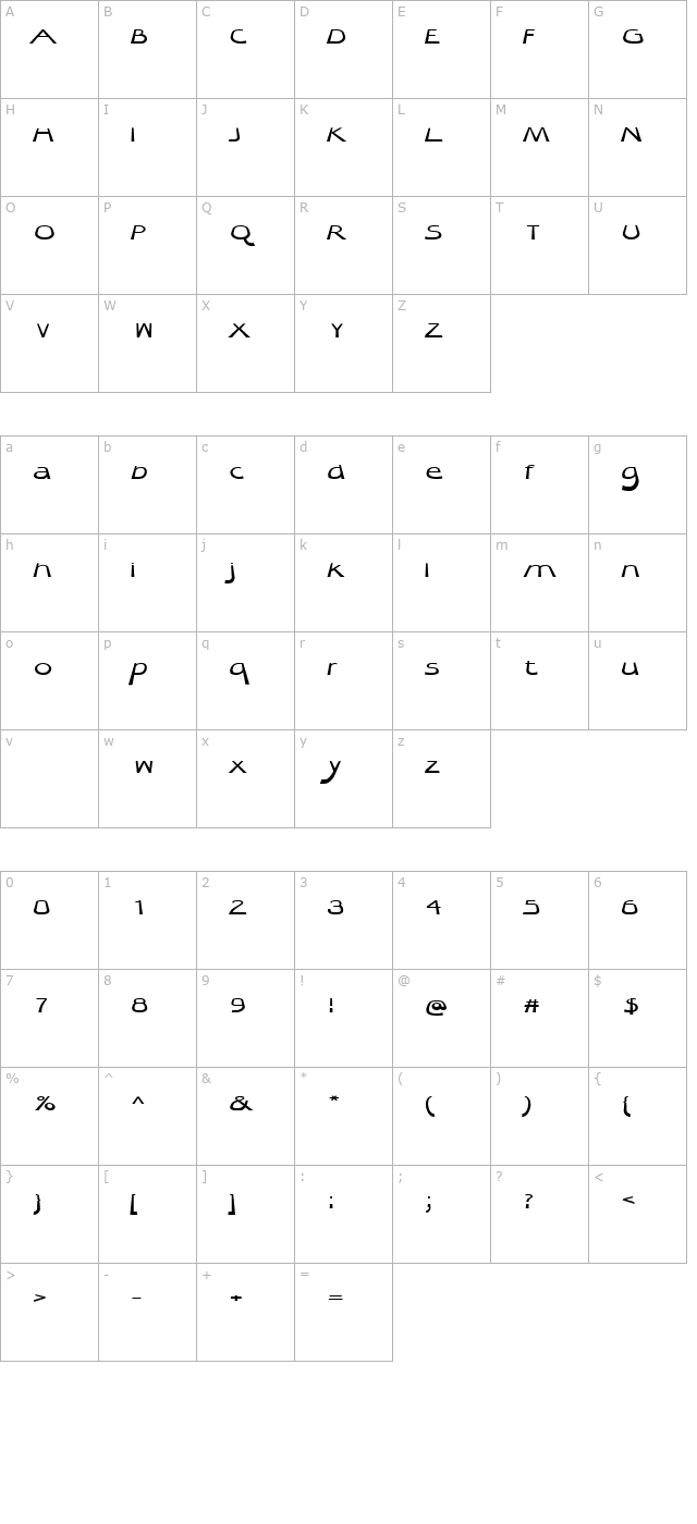 quibel-bold-italic character map