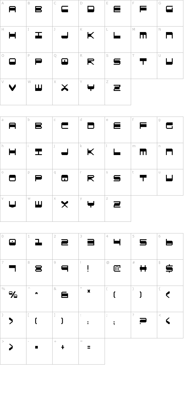 QuickGear Condensed character map