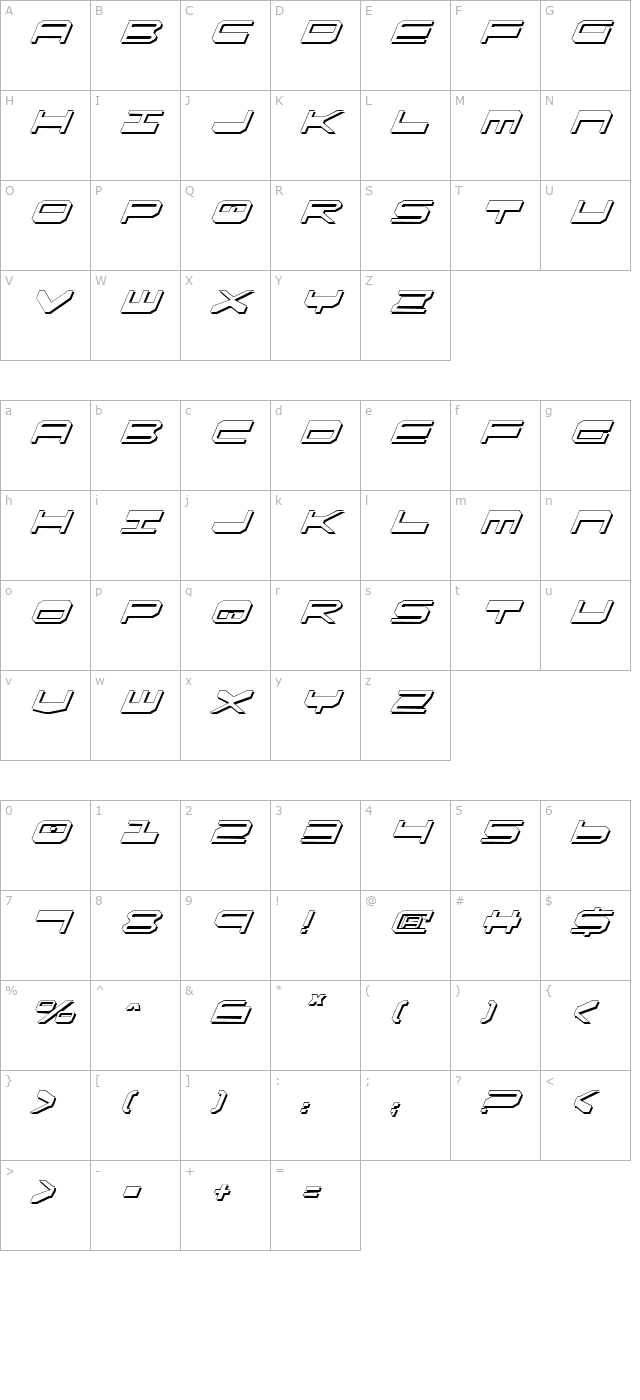 QuickGear Shadow Italic character map