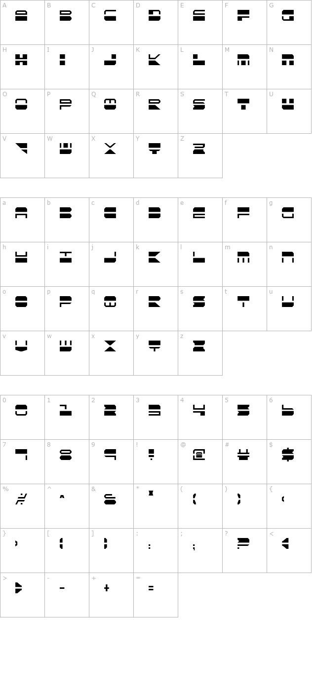 QuickMark Condensed character map