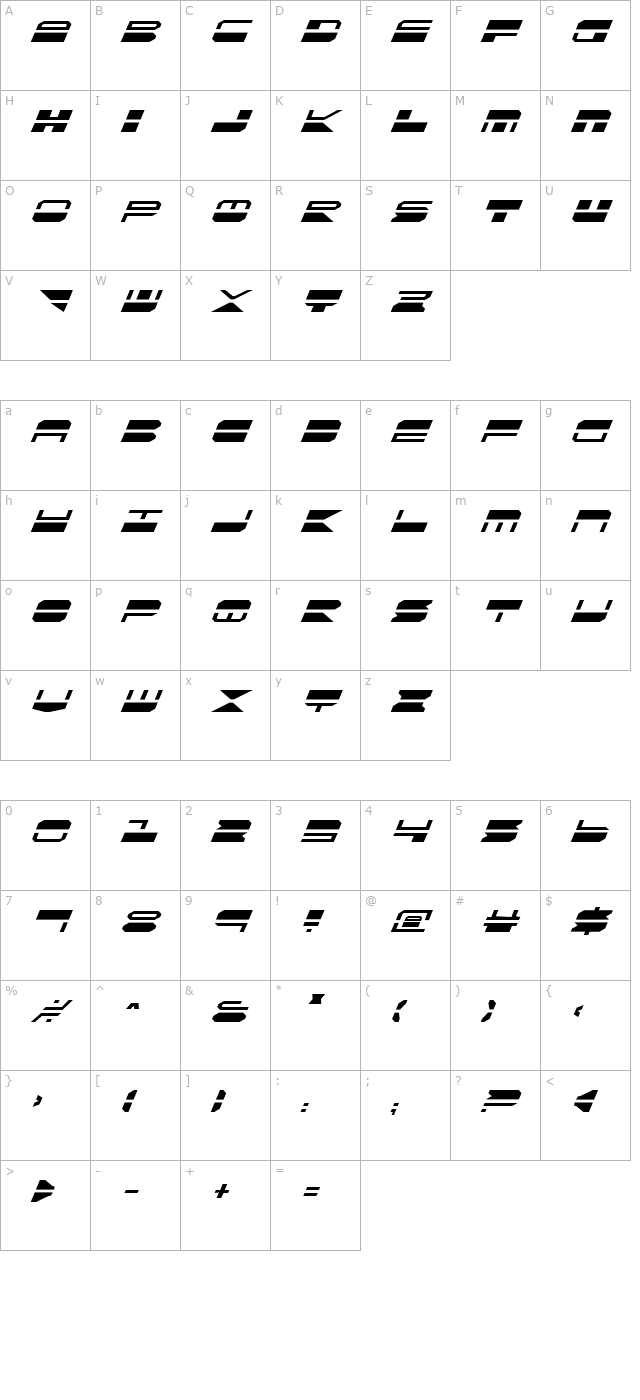 QuickMark Italic character map