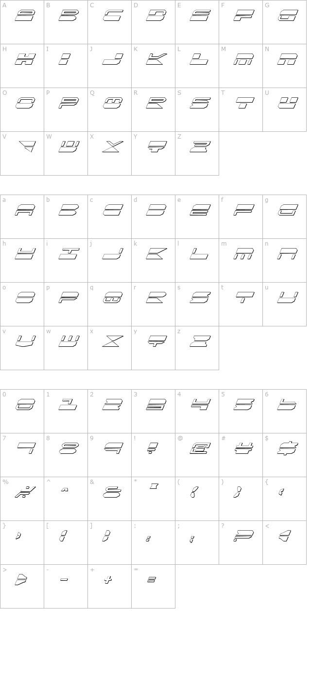 QuickMark Shadow Italic character map