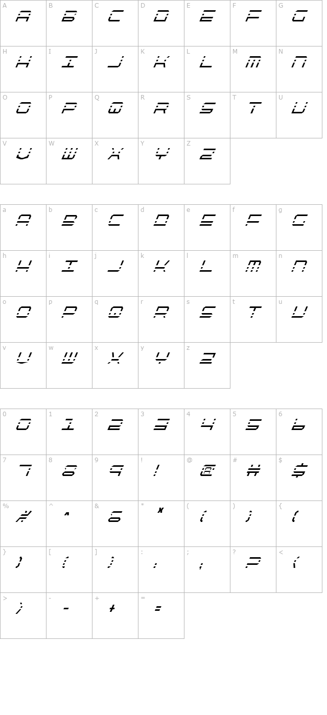 quickquick-condensed-italic character map