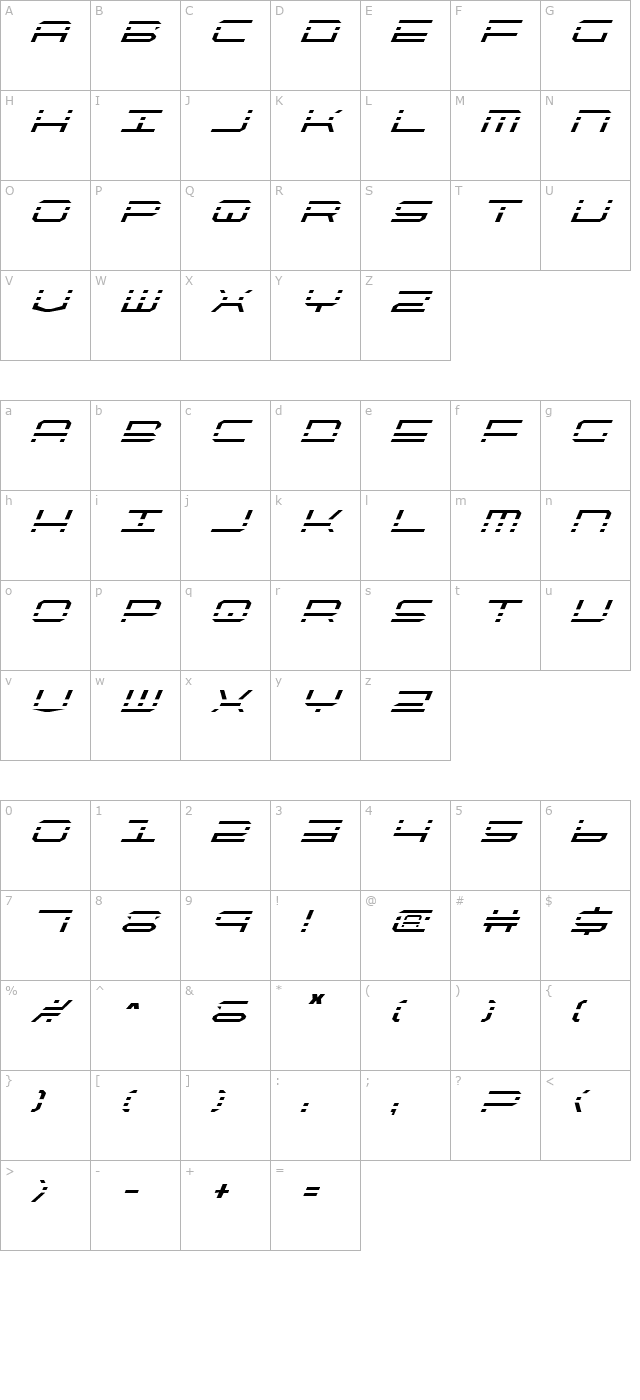 quickquick-italic character map