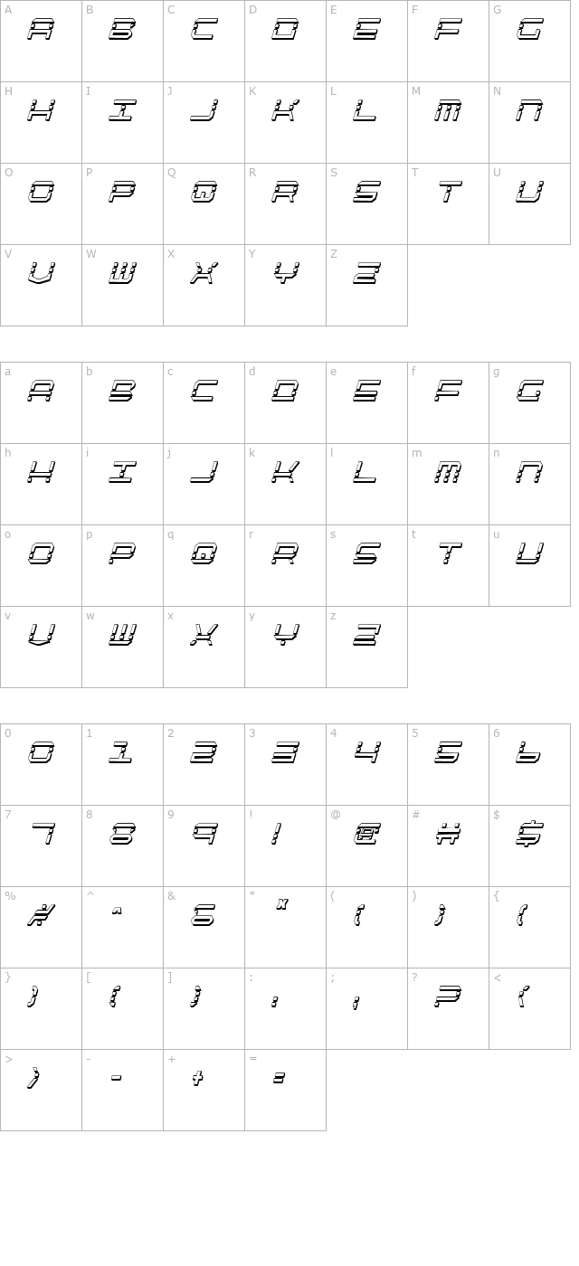 QuickQuick Shadow Condensed Italic character map