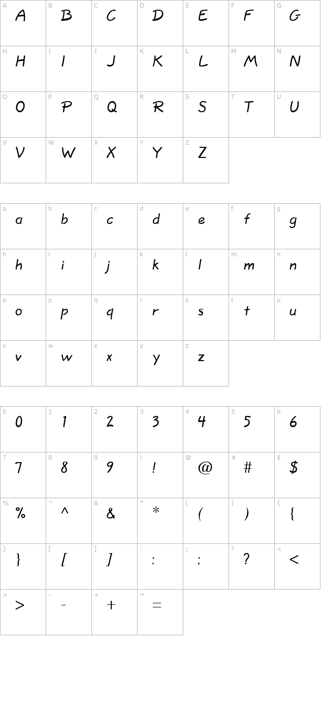 QuickScript Normal character map