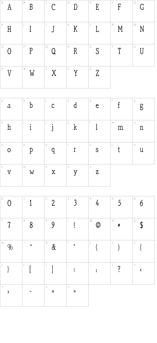 QuickType Condensed PDF character map