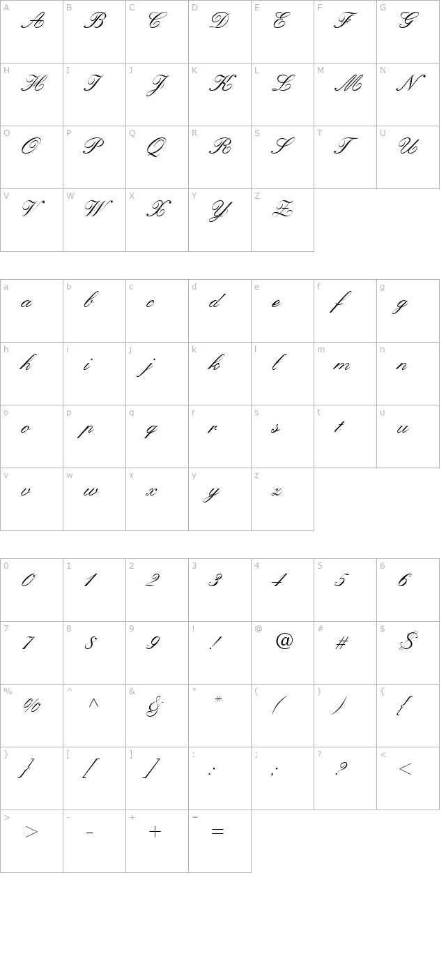 Quill Script SSi character map