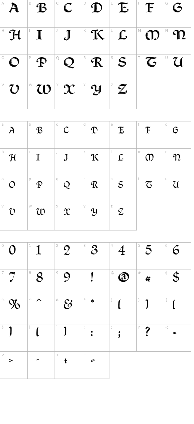 QuillCapitals character map