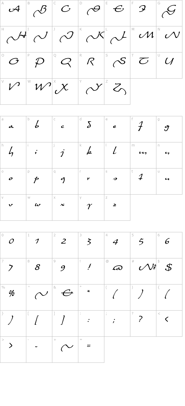 Quiller Swash character map