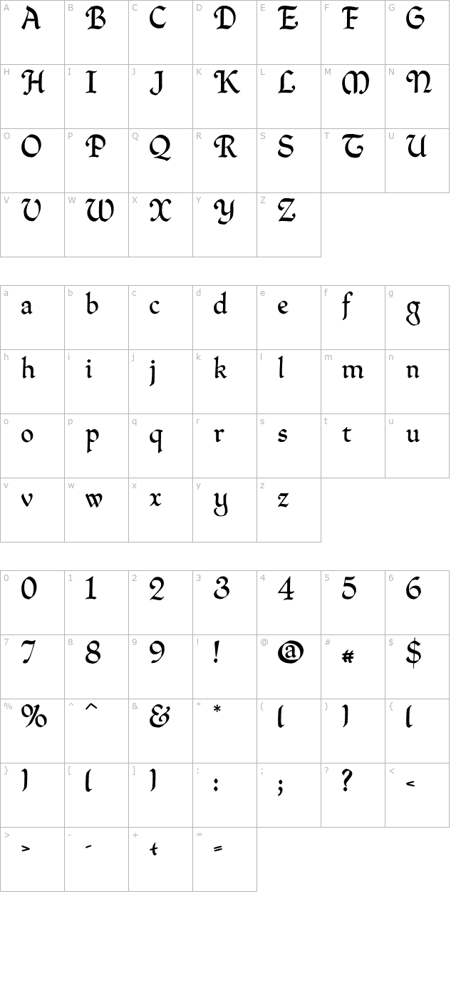 QuillPerpendicularRegular character map