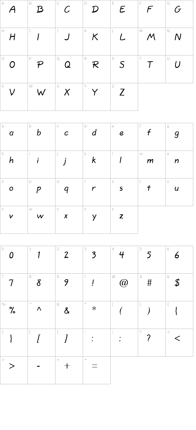 quillscript-normal character map