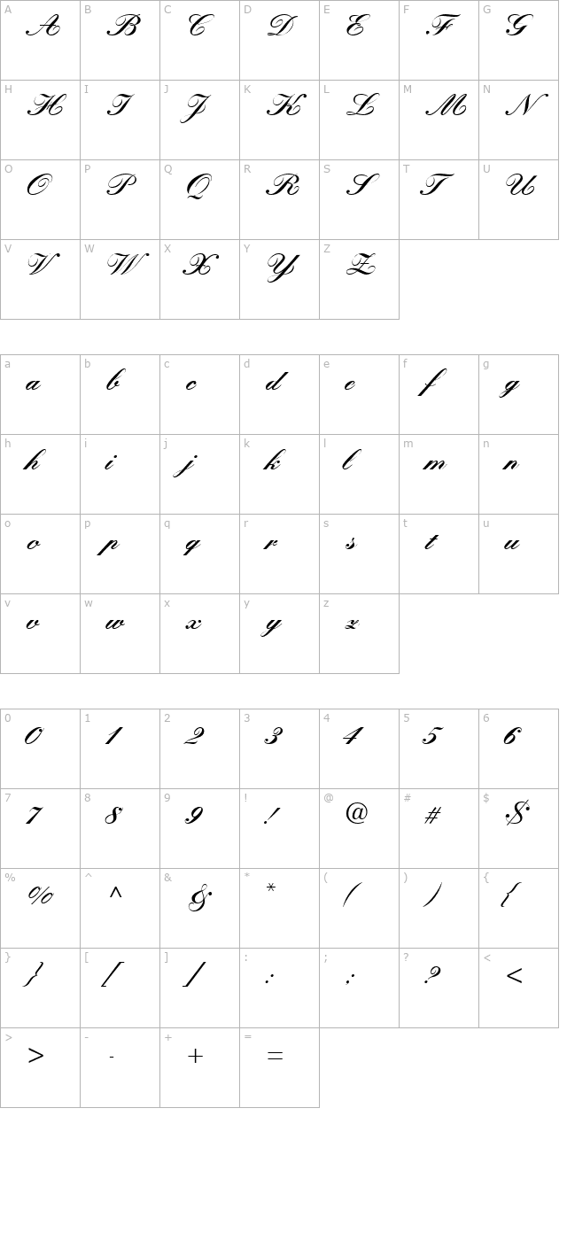 QuillScriptBlackSSK character map