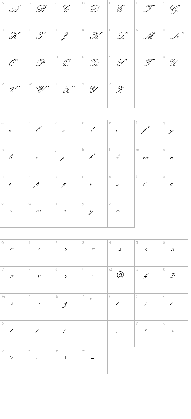 quillscriptssk-bold character map