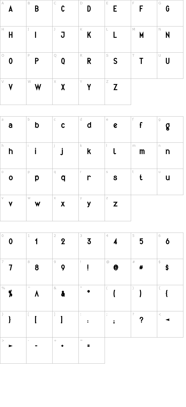 Quirkus Bold character map