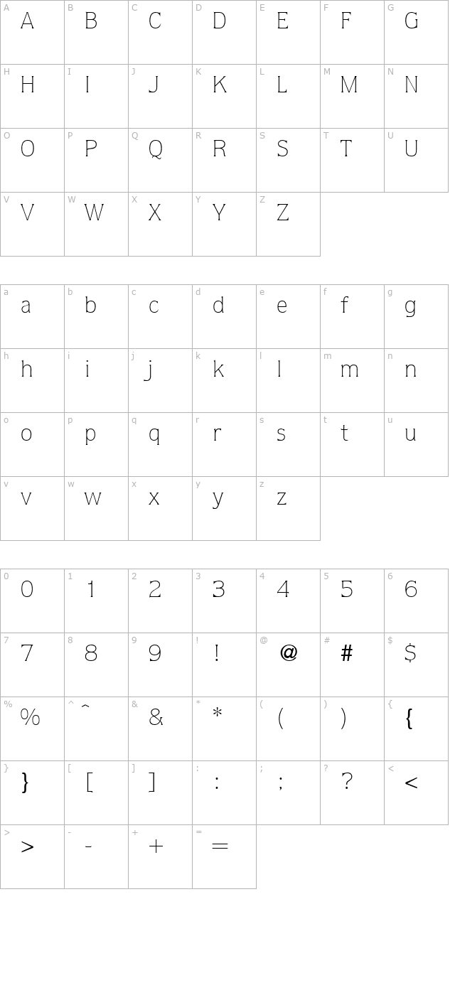 quotalight-regular character map