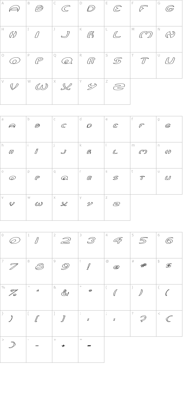 Qurve Hollow Wide Italic character map