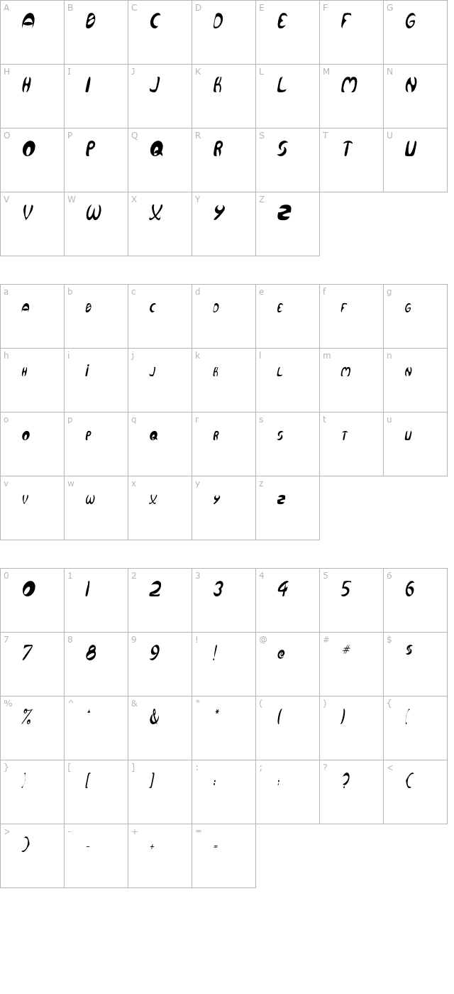 Qurve Thin Italic character map