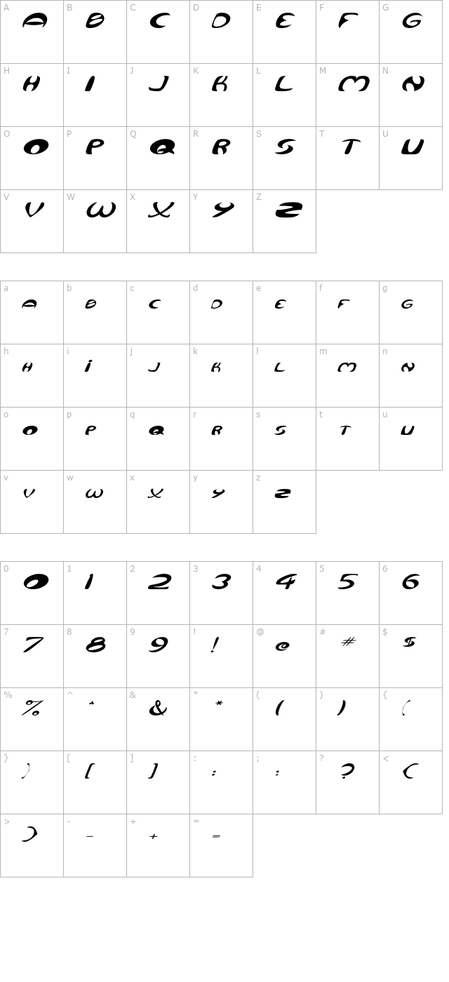 qurve-wide-italic character map