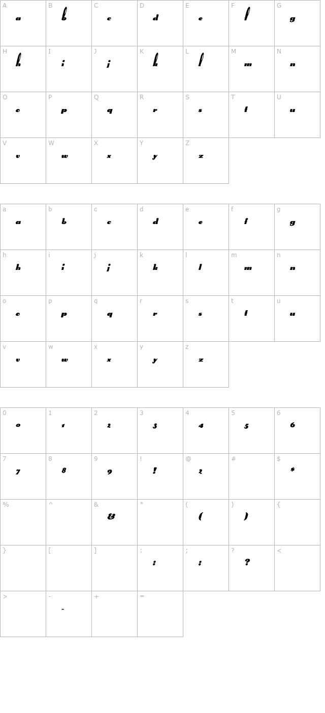 rabbit-italic character map