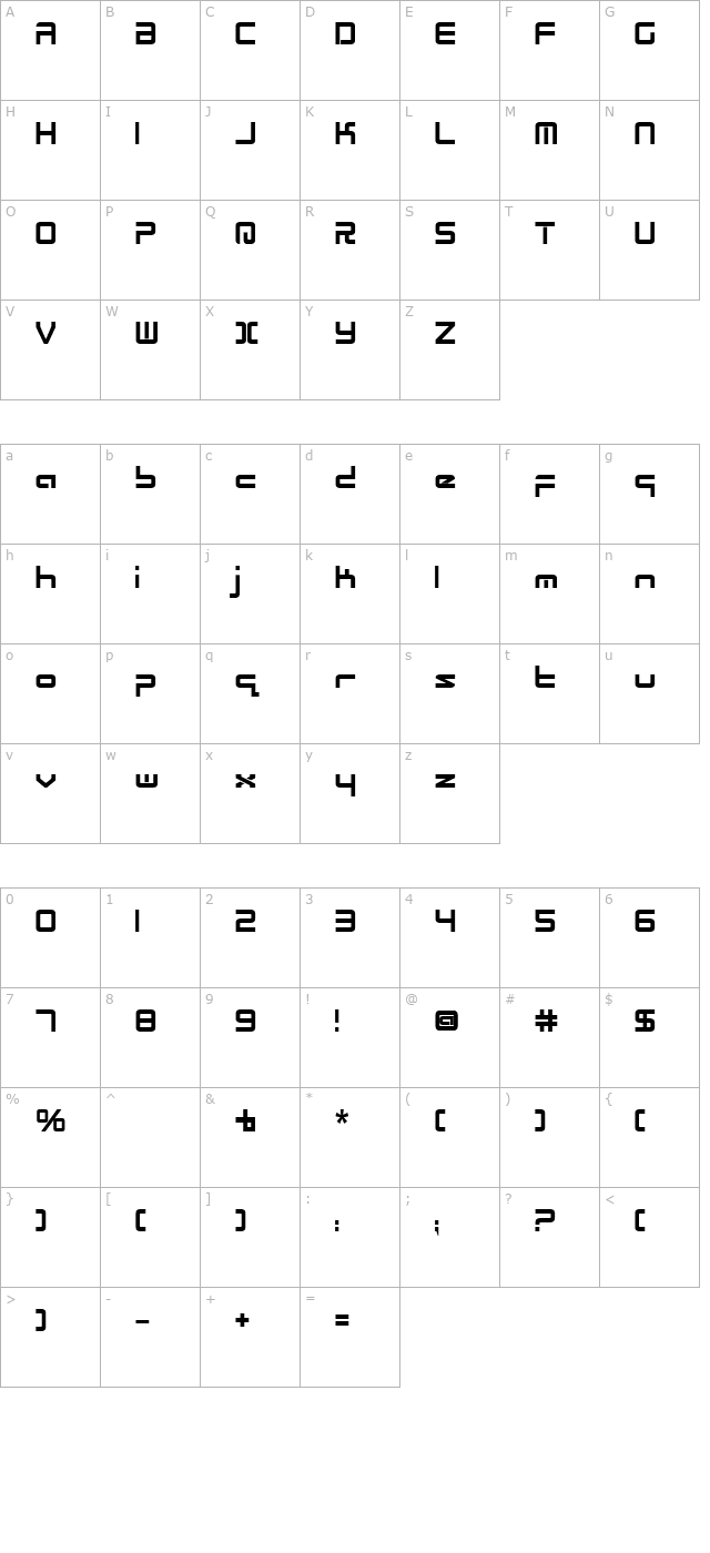 Radio Space Bold character map