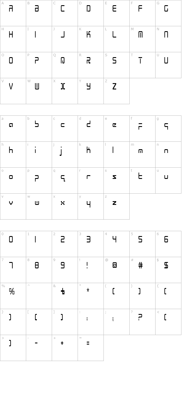 Radio Space Condensed character map