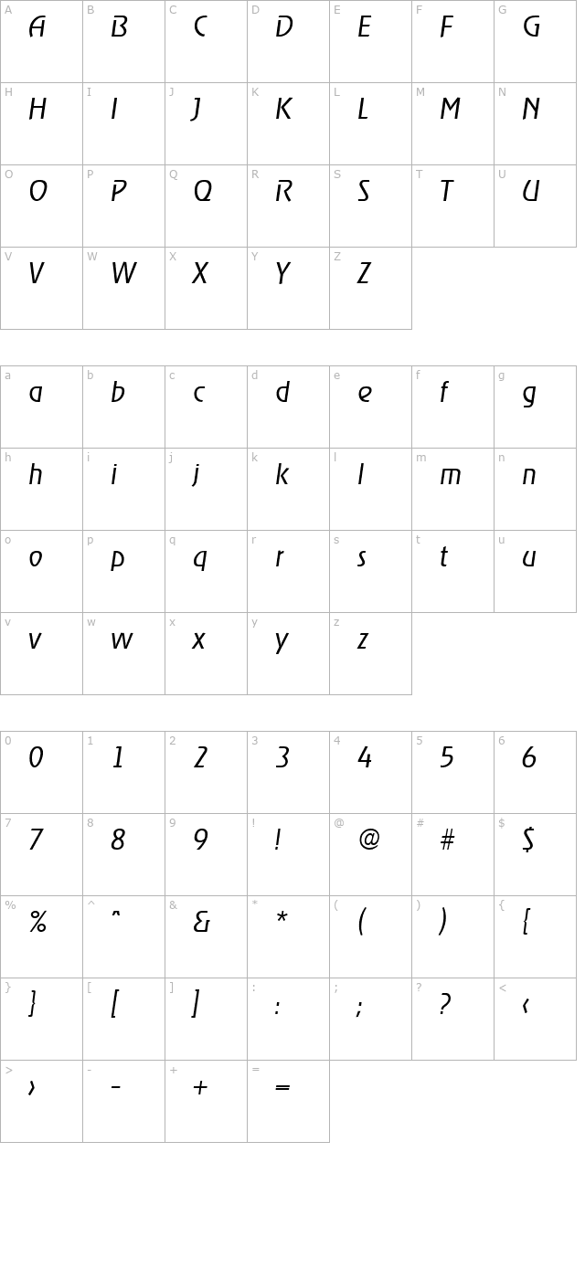 ragtime-lightita character map