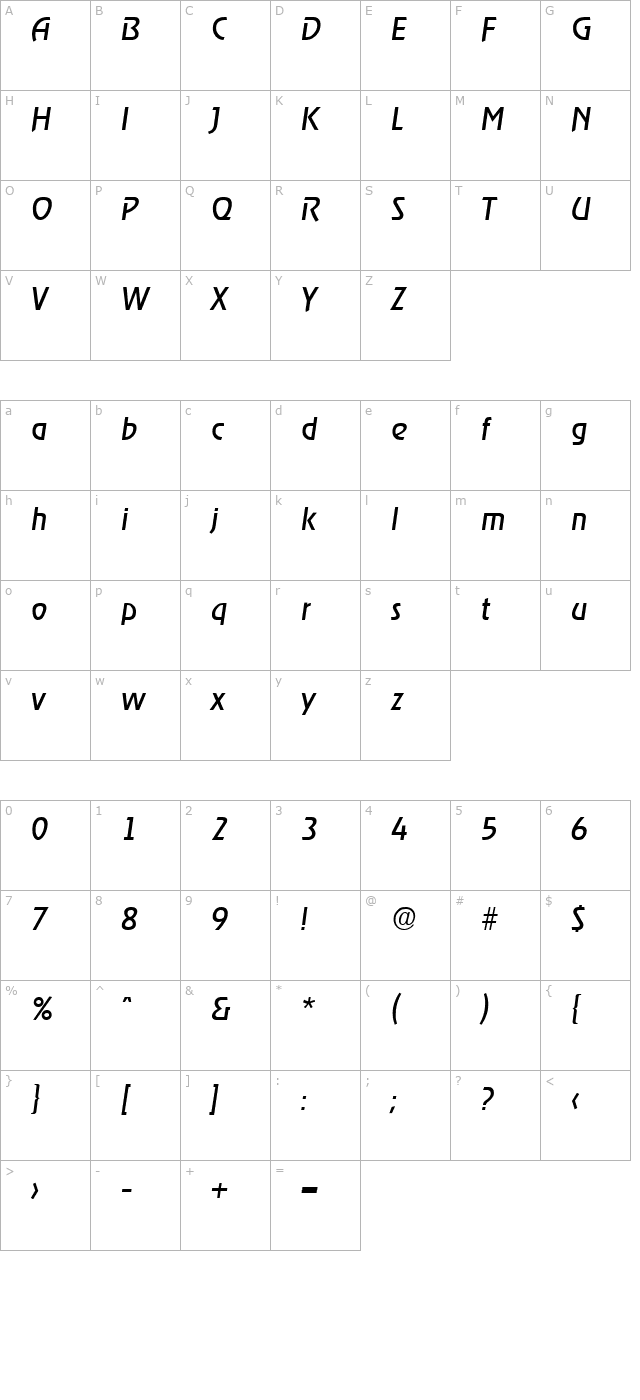 Ragtime-RegularIta character map