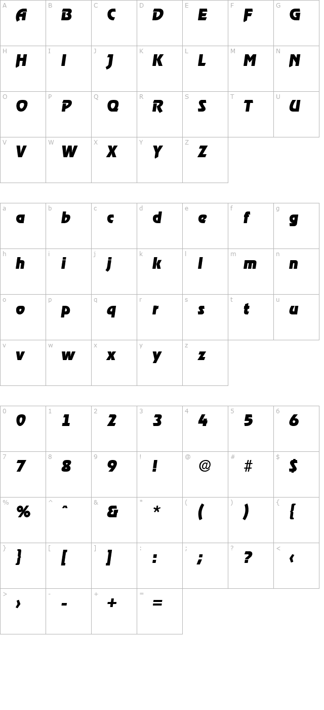 Ragtime-Serial-Heavy-RegularItalic character map