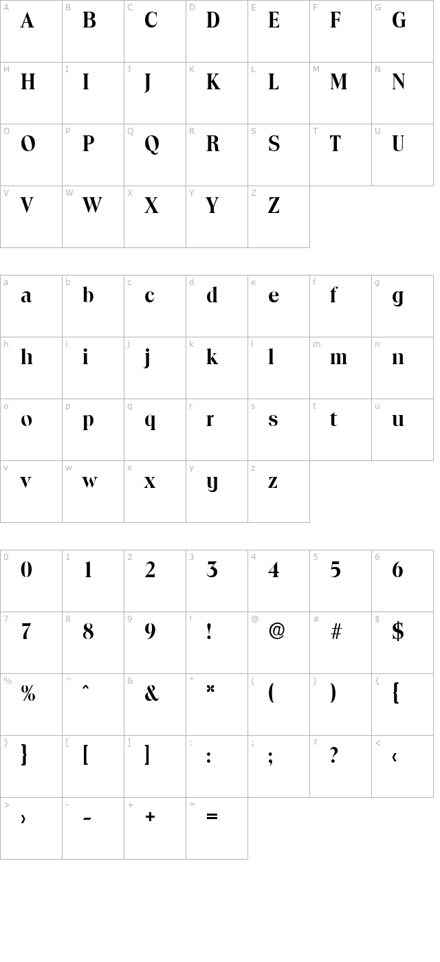 RalphBecker Bold character map