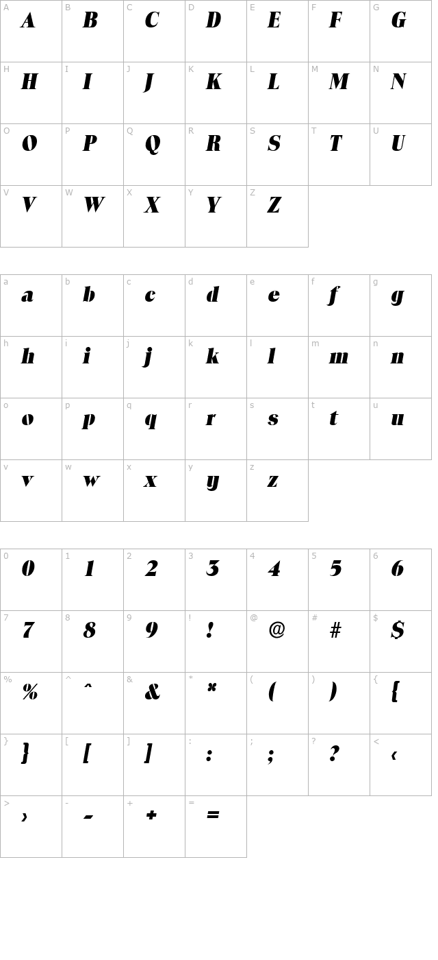 RalphBecker-Heavy Italic character map