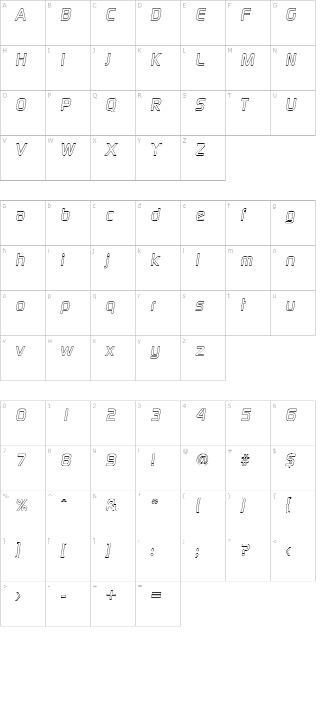 RandyBeckerOutline-BoldItalic character map