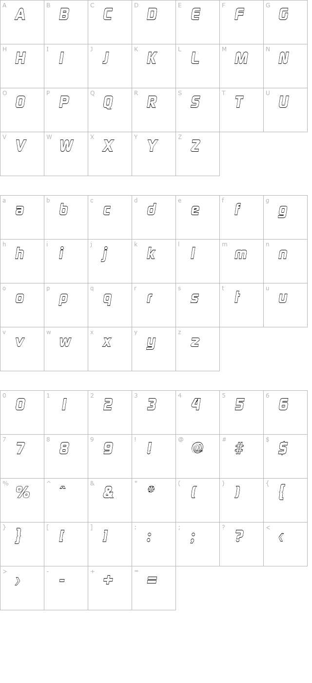 randybeckeroutline-extrabold-italic character map