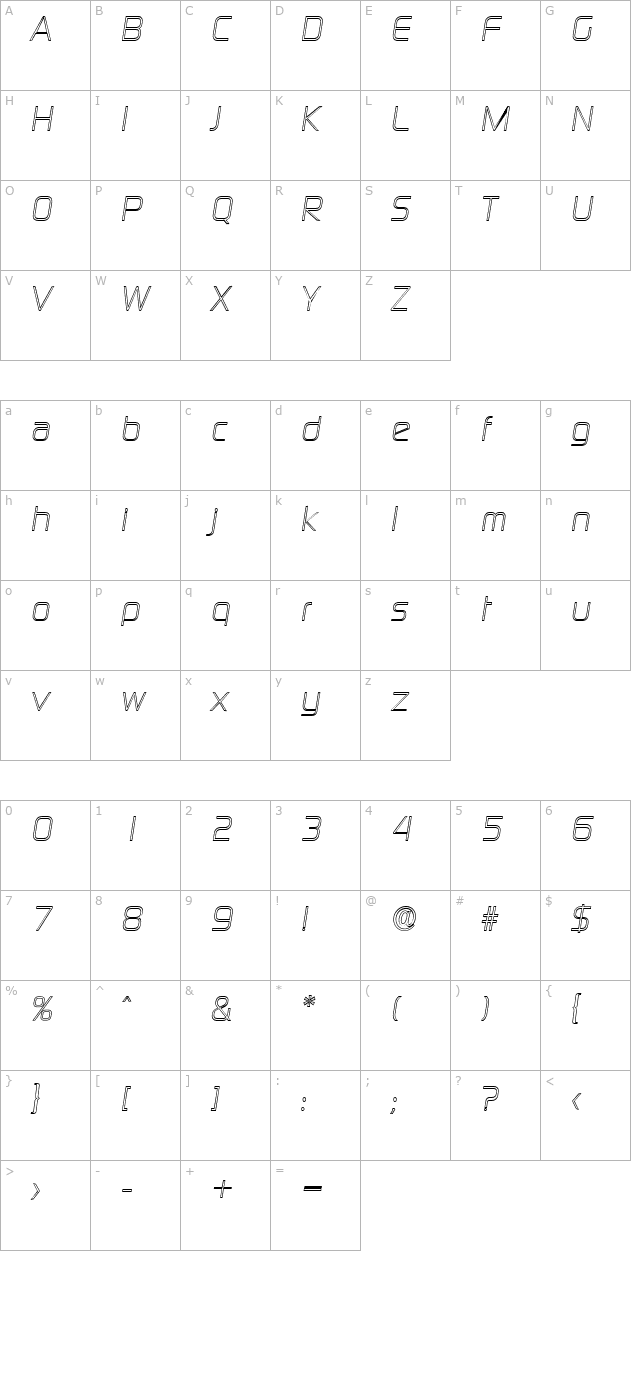 randybeckeroutline-italic character map