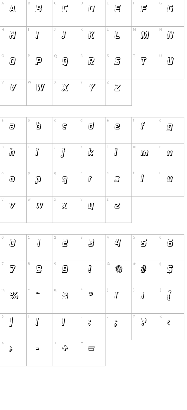 randybeckershadow-extrabold-italic character map