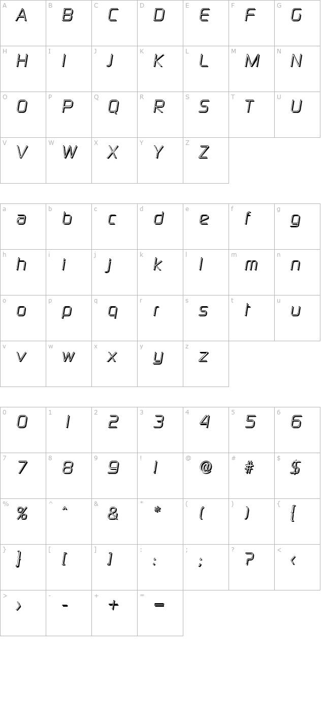 RandyBeckerShadow-Italic character map