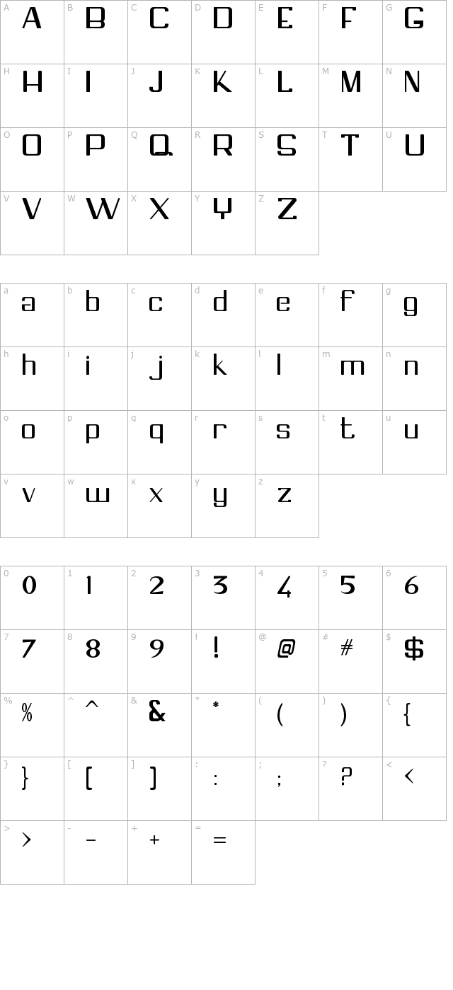 Ranger Regular character map