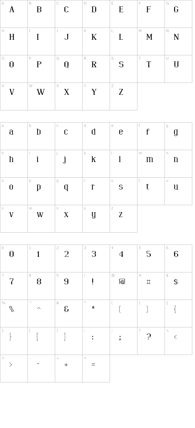 RangerWider character map