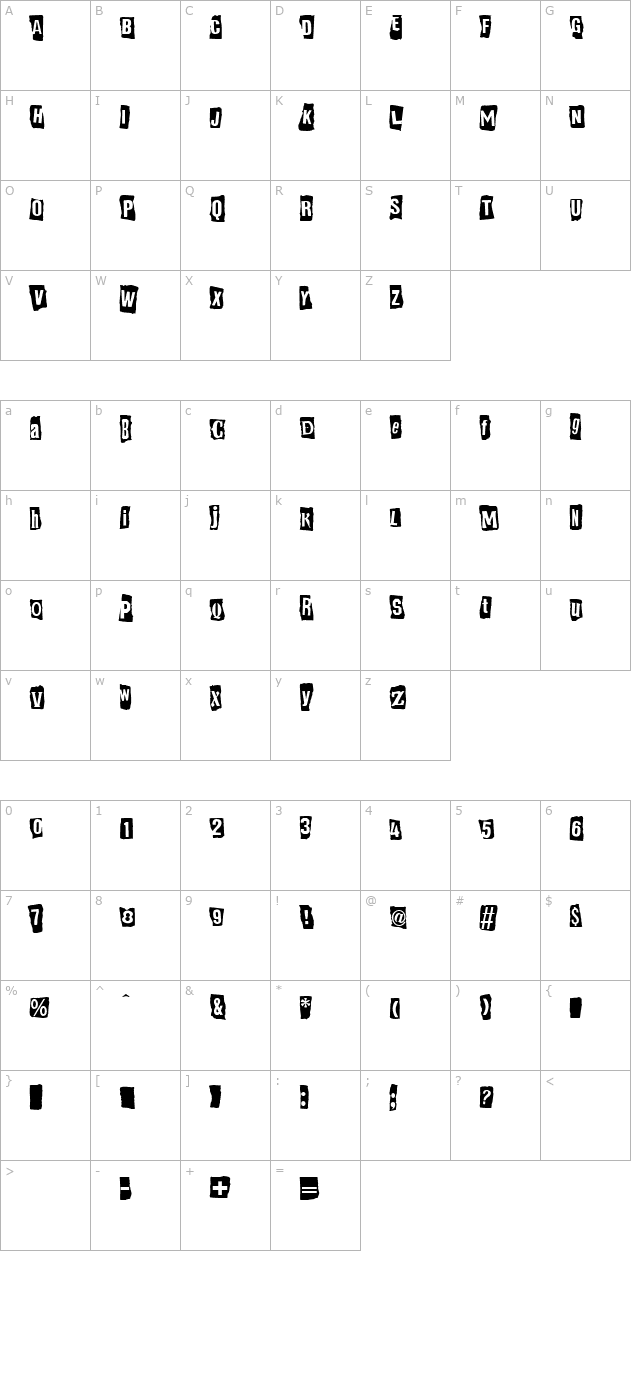 Ransom Note Reversed Normal character map