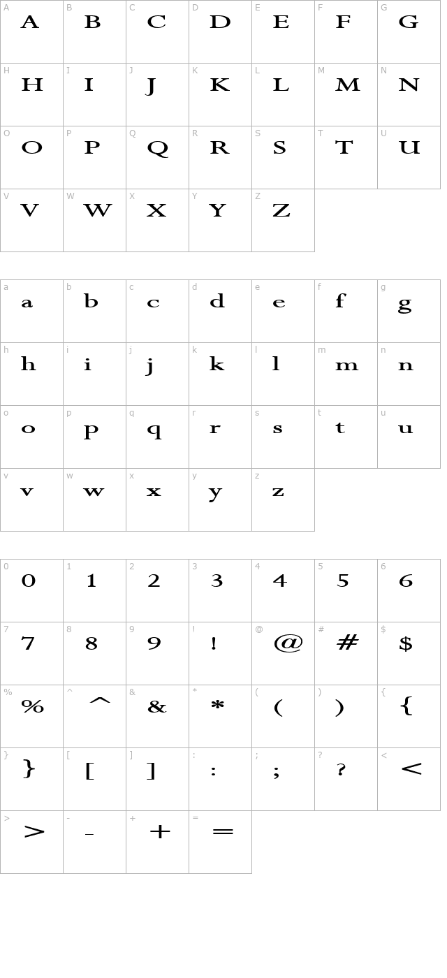 Rapid Extended Bold character map