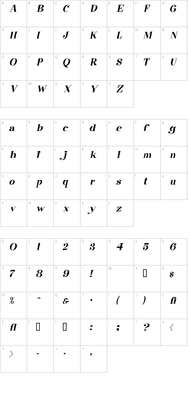 raskin-italic character map