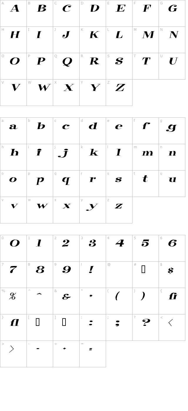 raskinextended-italic character map