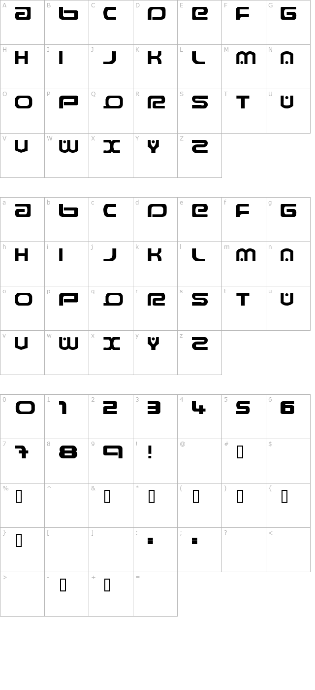 Raveflire 2.0 character map