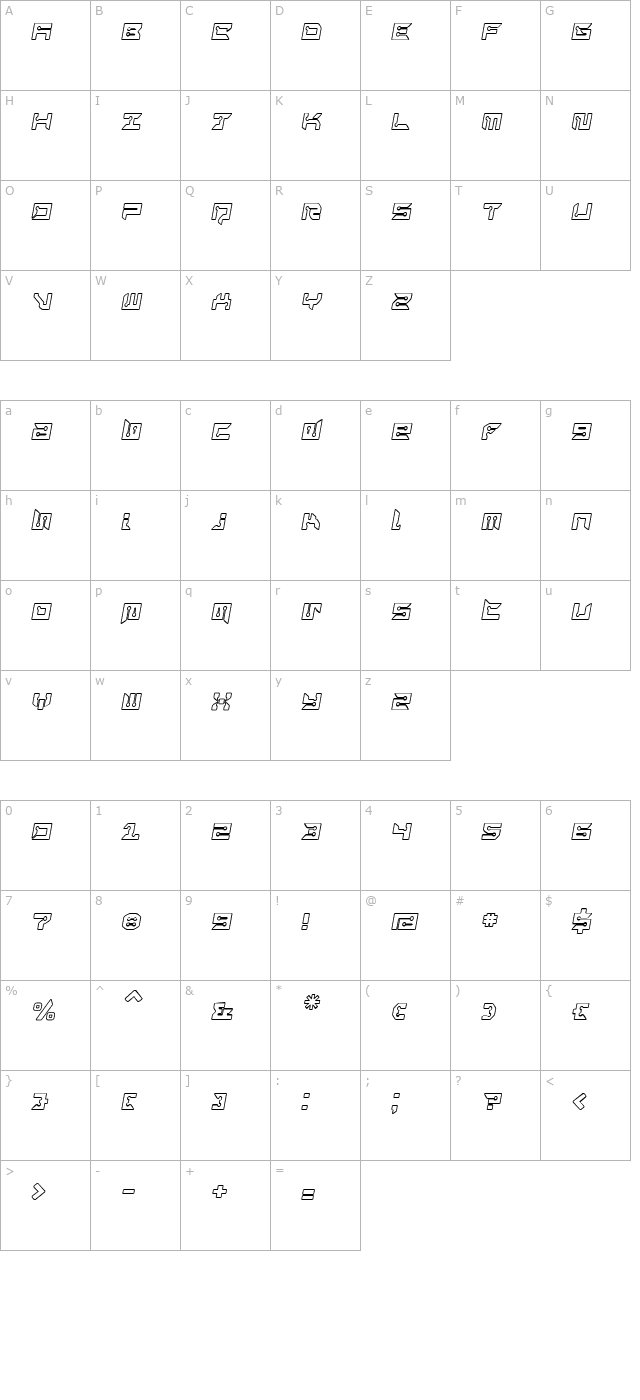 rayzorblunt-outline-italic character map