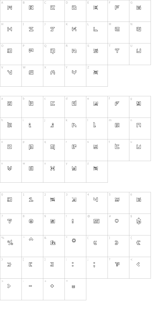 rayzorblunt-outline character map